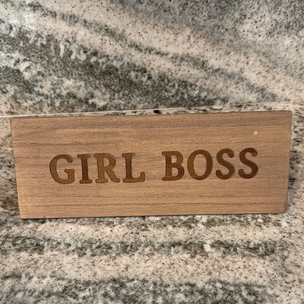 Girl Boss Office Desk Decor Wooden Quote Sign